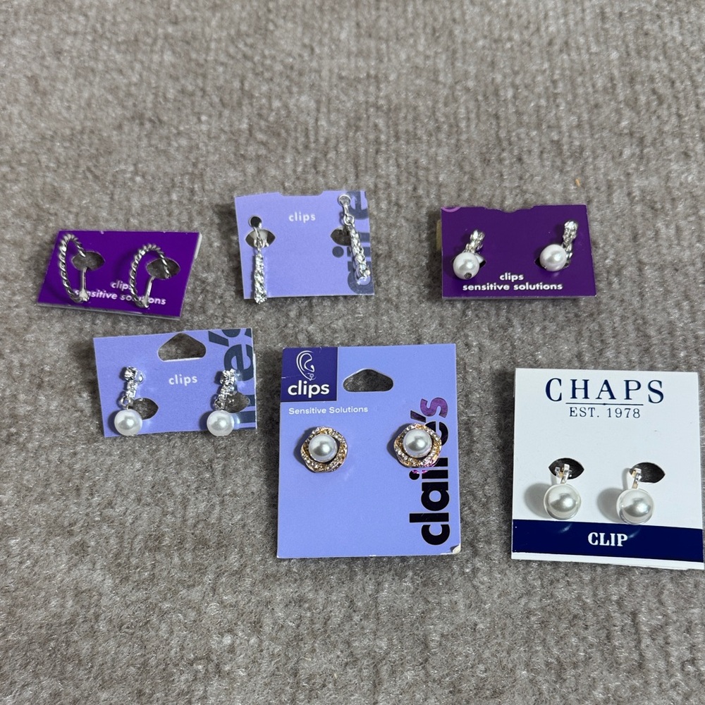 Claire’s Bundle‎ Clip On Earrings (5) and (1) Chaps - All but 1 is Silver Tone